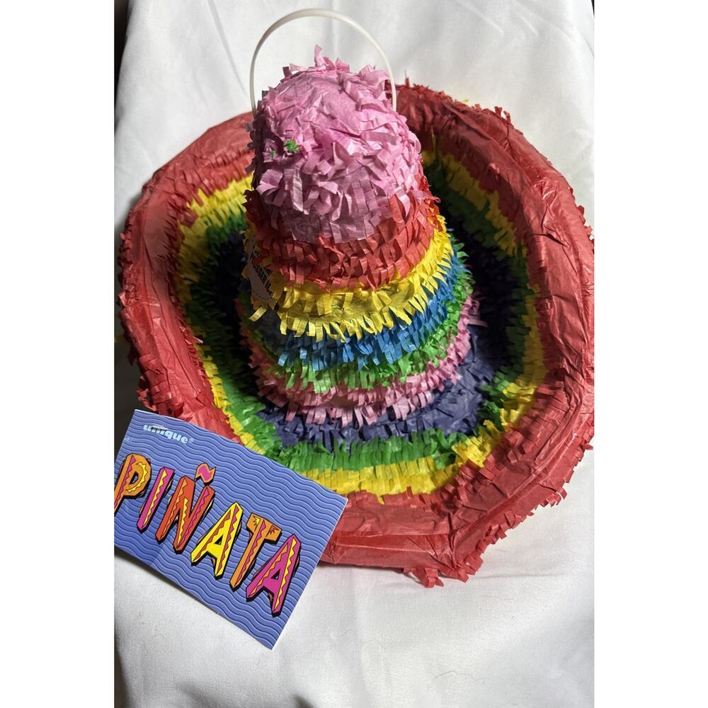 Rainbow Fiesta Sombrero Pinata Child's Birthday Ages 3+ Party Candy NWT 11’x16’